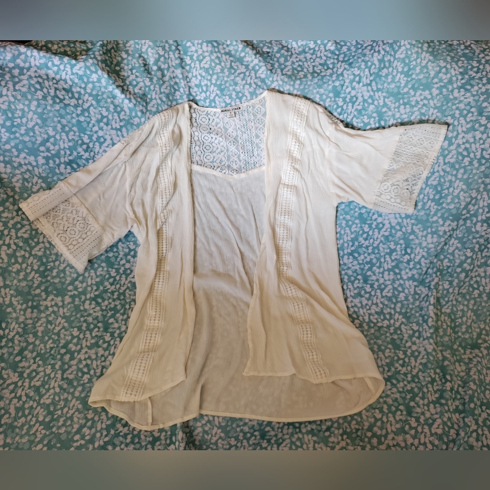 Short sleeve open front lace cardigan